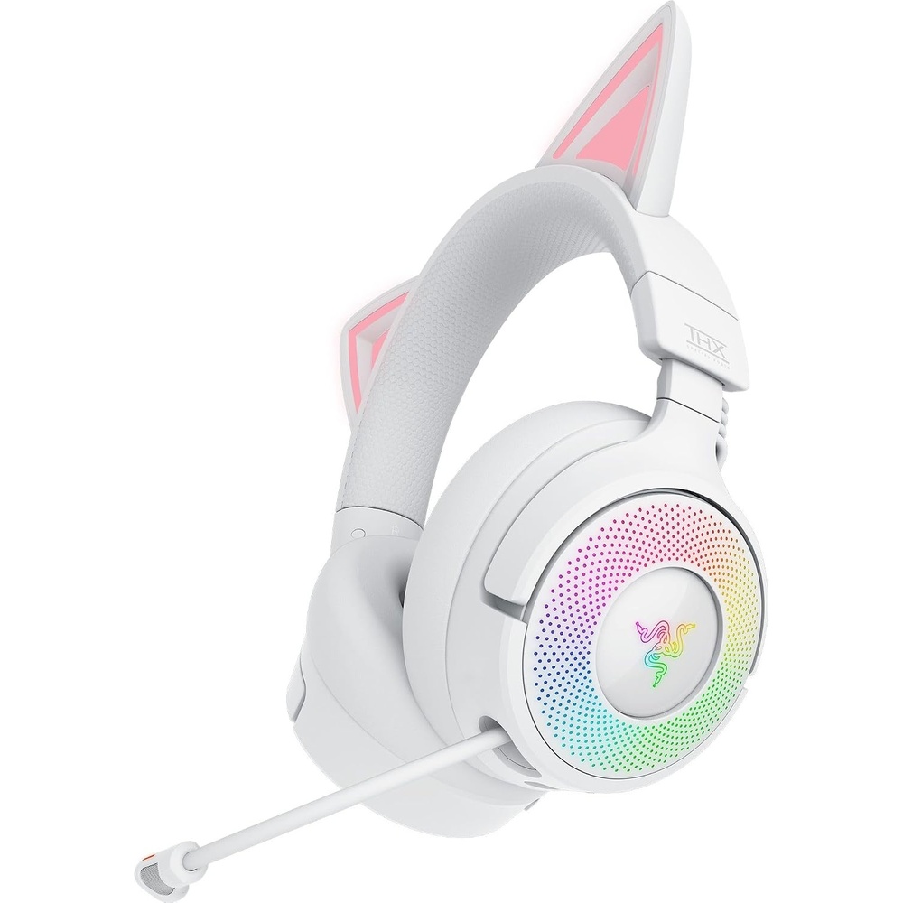 image:imageRazer Kraken Kitty V3 Pro Wireless RGB Gaming Headset Pink  Chroma RGB Kitty Ears 24 GHz Bluetooth 53 USB A Super Wideband Mic 40mm Drivers THX Spatial Audio 70 Hr BatteryMercury White