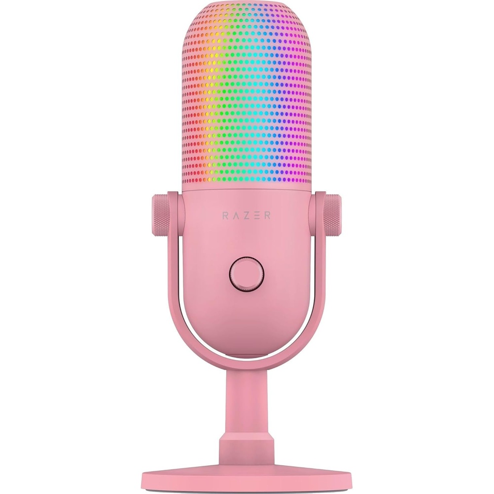image:imageRazer Seiren V3 Chroma RGB Stream amp Game Reactive USB Microphone White  TaptoMute Sensor Condenser Mic Digital Gain Limiter amp Shock Absorber Works with OBS Discord Zoom TeamsQuartz Pink