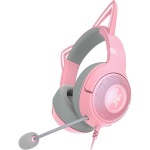Razer Kraken Kitty V2 USB Wired Headset: Chroma RGB Kitty Ears – Stream Reactive Lighting – HyperClear Cardioid Mic – 40 mm Drivers – 7.1 Surround Sound – Comfortable Ear Cushions – Black(Quartz Pink)