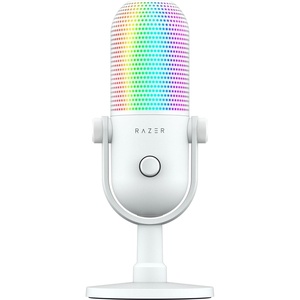 Razer Seiren V3 Chroma RGB, Stream & Game Reactive, USB Microphone, White | Tap-to-Mute Sensor, Condenser Mic, Digital Gain Limiter & Shock Absorber, Works with OBS, Discord, Zoom, Teams(White)