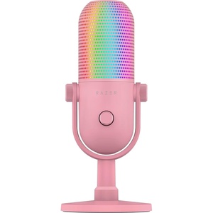 Razer Seiren V3 Chroma RGB, Stream & Game Reactive, USB Microphone, White | Tap-to-Mute Sensor, Condenser Mic, Digital Gain Limiter & Shock Absorber, Works with OBS, Discord, Zoom, Teams(Quartz Pink)