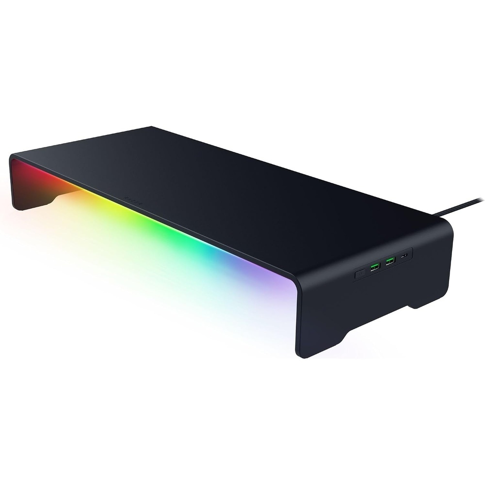 image:imageRazer Monitor Stand Chroma 4 Port Hub USBA USBC HDMI  Ergonomic Height Durable Aluminum Supports Up to 44 lbs Organize Storage Shelf Chroma RGB