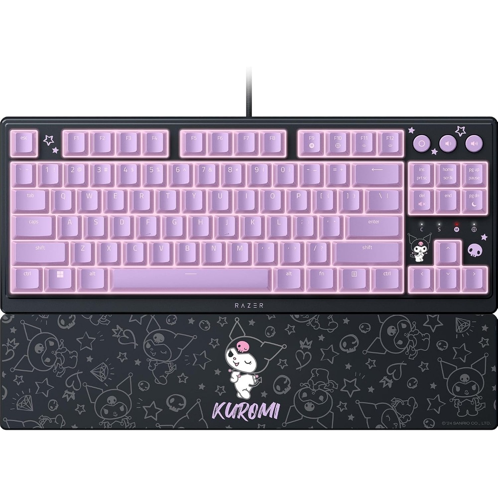 image:imageRazer Ornata V3 TKL Gaming Keyboard LowProfile Keys Kuromi Edition  MechaMembrane Switches UVCoated Keycaps Backlit Media Keys 8Zone RGB Lighting Magnetic Wrist Wrest
