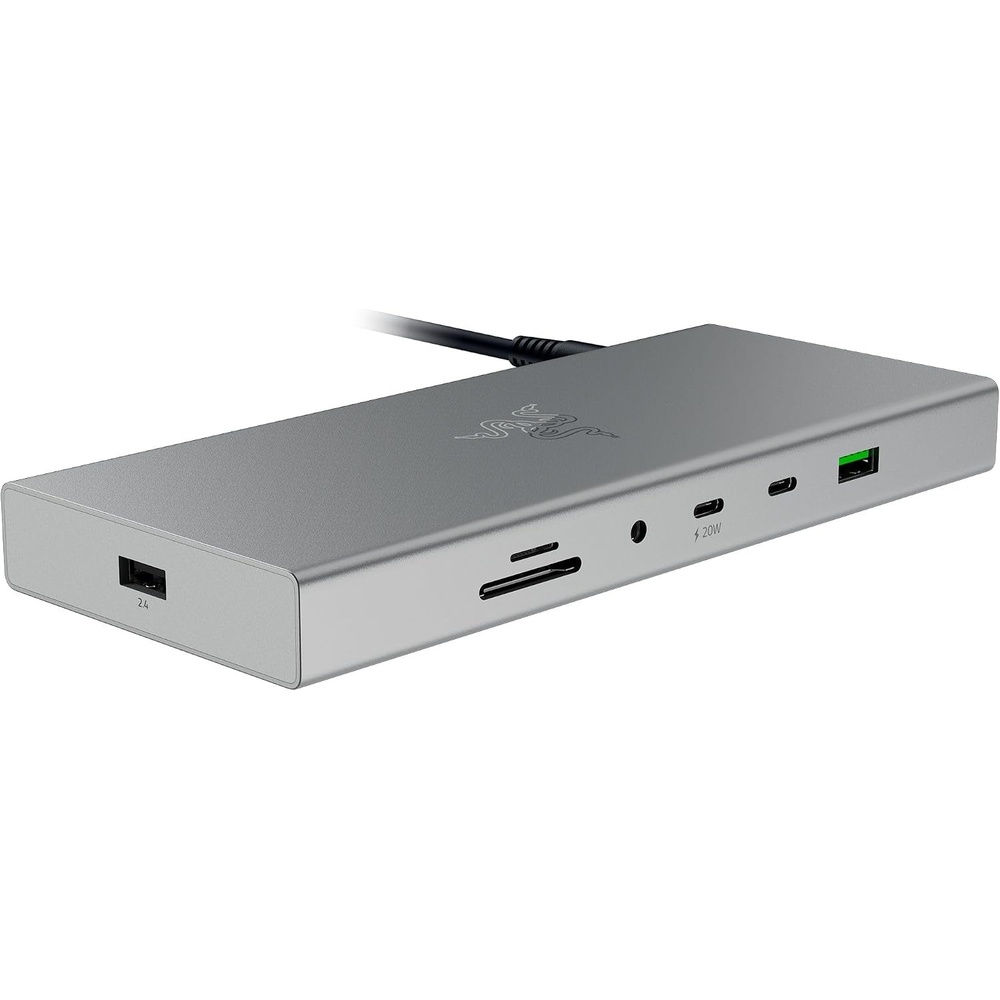 image:imageRazer USB 4 Dock 14 Ports Windows amp Mac Compatible White  USBC USBA HDMI DP Ethernet SD 35mm Dual Monitor 4K 120 Hz Laptop amp Phone Fast Charge Durable Lightweight CasingMercury