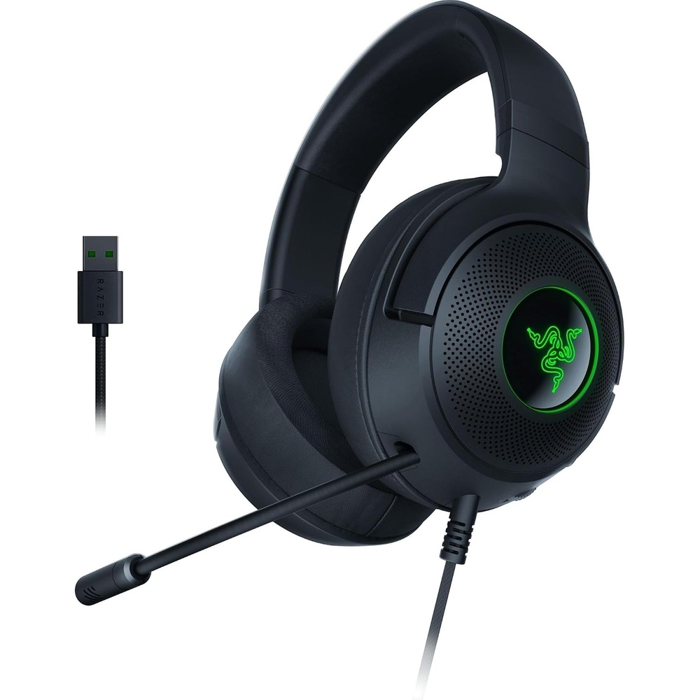 image:imageRazer Kraken V3 HyperSense Wired USB Gaming Headset wHaptic Technology Triforce Titanium 50mm Drivers  THX Spatial Audio  Hybrid Fabric amp Leatherette Memory Foam Cushions  Detachable MicBlack