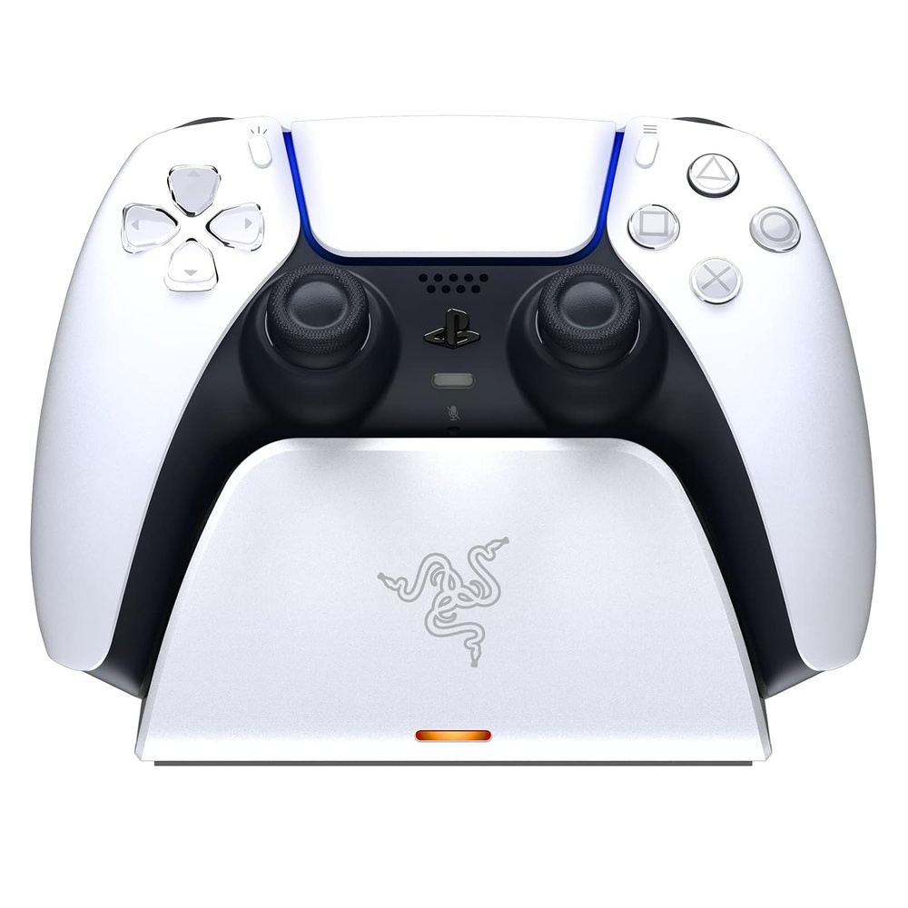 image:imageRazer Quick Charging Stand for PlayStation 5 Charge  Curved Cradle Design Matches PS5 DualSense Wireless Controller OneHanded Navigation USB Powered White Controller Sold SeparatelyWhite